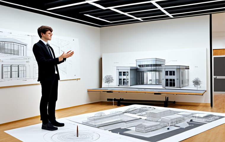 **

"A young architecture student, fully clothed in professional attire, presenting a design project at a university critique. The background shows a modern studio space with architectural models and drawings. Safe for work, appropriate content, professional, perfect anatomy, correct proportions, well-formed hands, proper finger count, natural body proportions, family-friendly."

**
