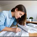 건축기술사 응시 자격 조건 - Architectural Student**

"A diligent architecture student, fully clothed in casual but appropriate a...