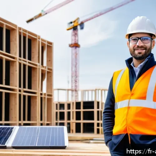 건축기술사 취득 후 자격증 활용 사례 - A professional French civil engineer wearing smart business casual attire and safety glasses, standi...